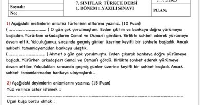 7. Sınıf Türkçe 1. Dönem 1. Yazılı Soruları Ve Cevapları